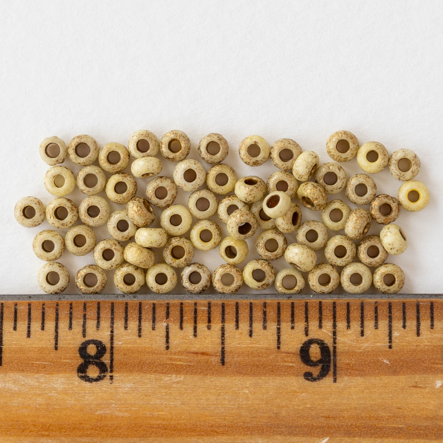 Size 6 Seed Beads - Opaque Ivory with Gold Dust - Choose Amount