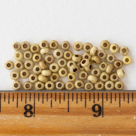 Size 6 Seed Beads - Opaque Ivory with Gold Dust - Choose Amount