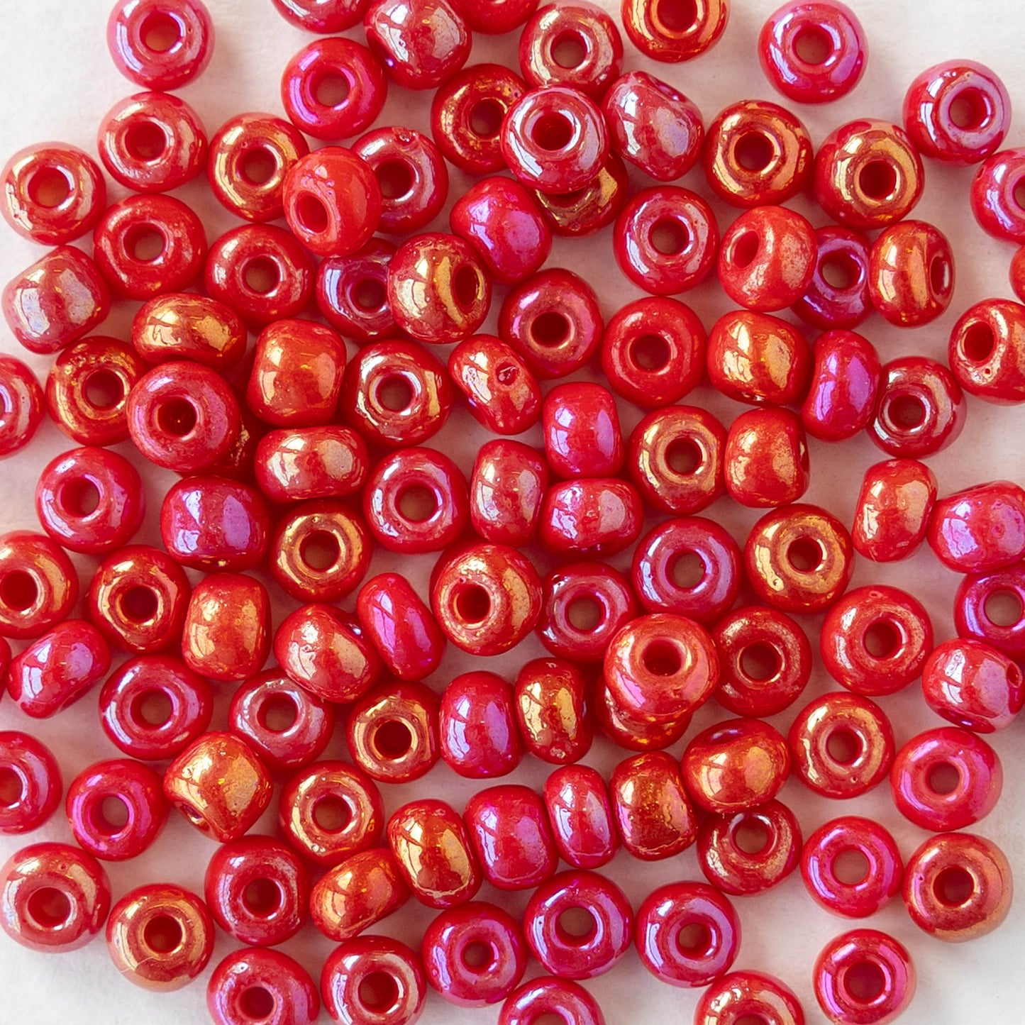6/0 Glass Seed Beads - Opaque Red AB - 20 inch strands - 2 or 6 strands