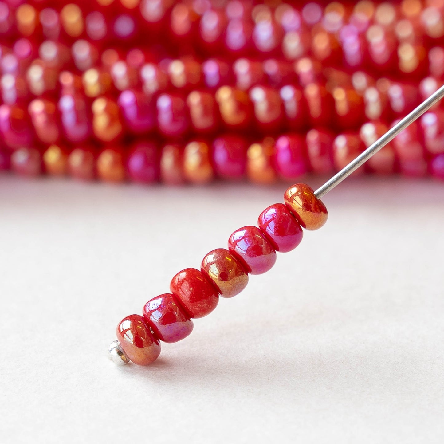 6/0 Glass Seed Beads - Opaque Red AB - 20 inch strands - 2 or 6 strands