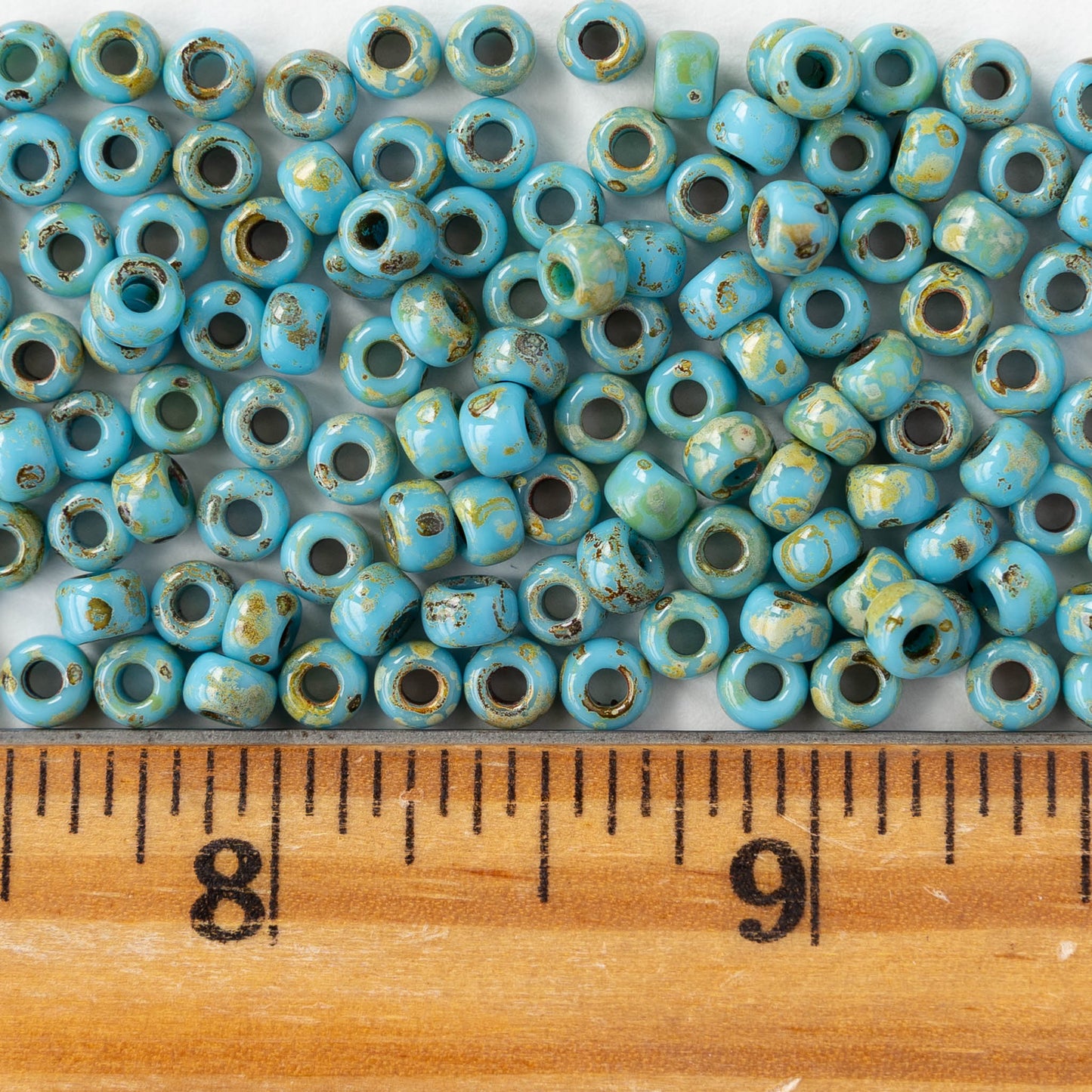 Size 6/0 Glass Seed Beads - Opaque  Blue Turquoise Picasso - 10 grams