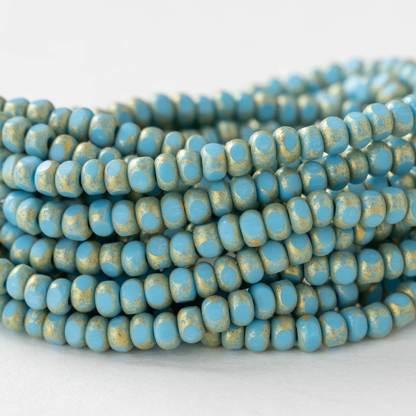 6/0 Tri-cut Seed Beads -  Opaque Blue Turquoise with Gold Dust - 50 Beads