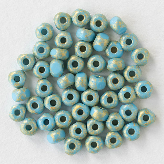 6/0 Tri-cut Seed Beads -  Opaque Blue Turquoise with Gold Dust - 50 Beads