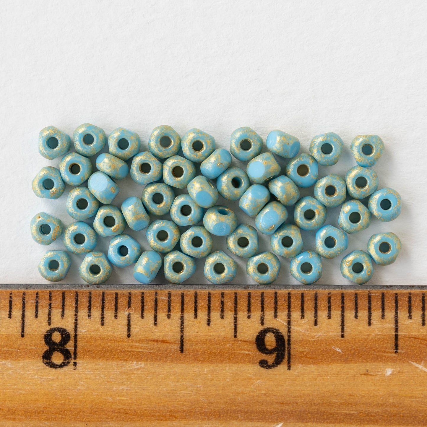 6/0 Tri-cut Seed Beads -  Opaque Blue Turquoise with Gold Dust - 50 Beads