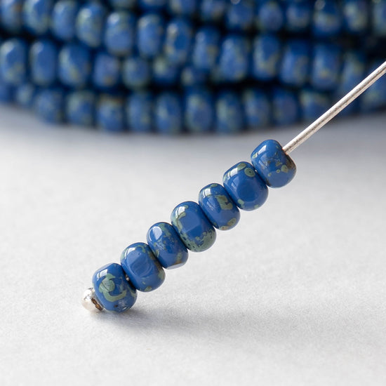 6/0 Tri-cut Seed Beads -  Opaque Blue Lapis with Picasso - 50 Beads