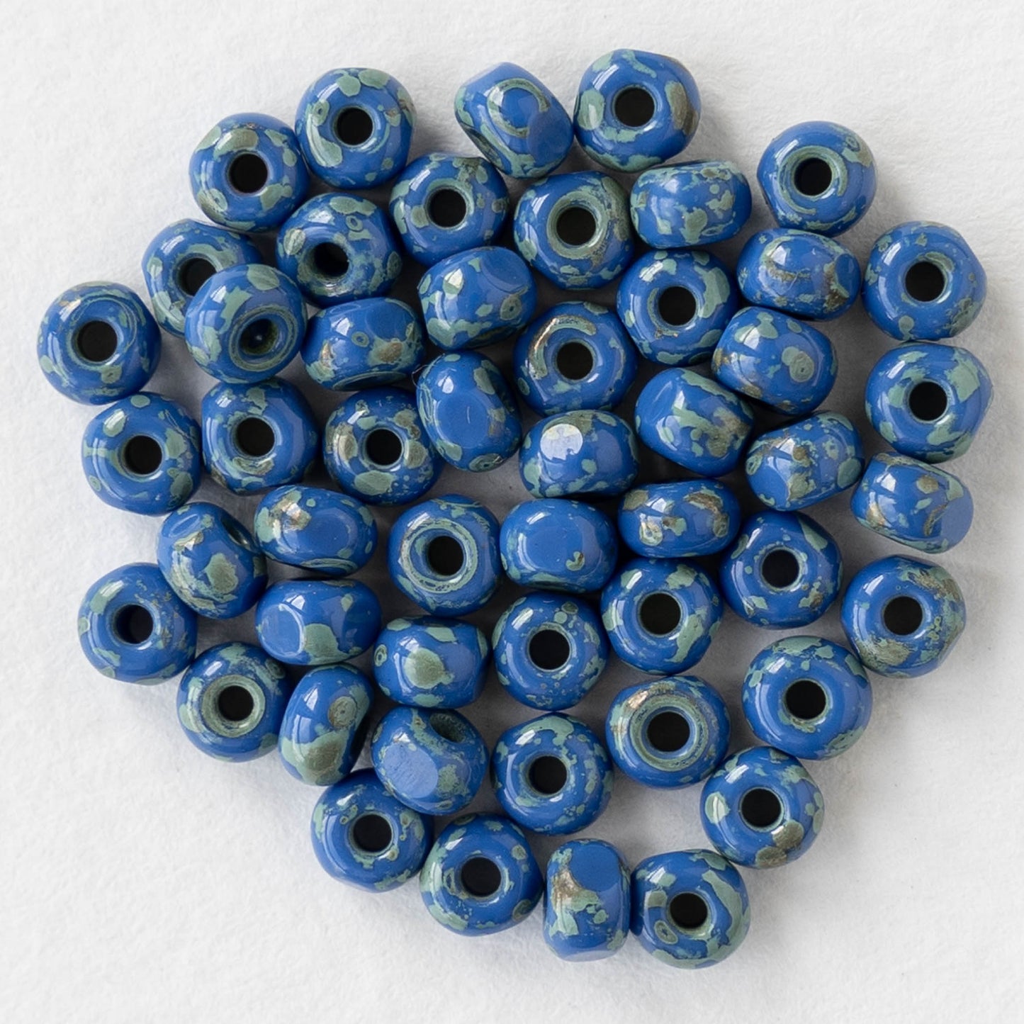 6/0 Tri-cut Seed Beads -  Opaque Blue Lapis with Picasso - 50 Beads