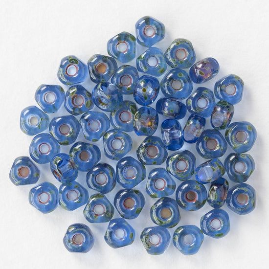 6/0 Tri-cut Seed Beads - Light Sapphire with Light Picasso Finish - 50 Beads