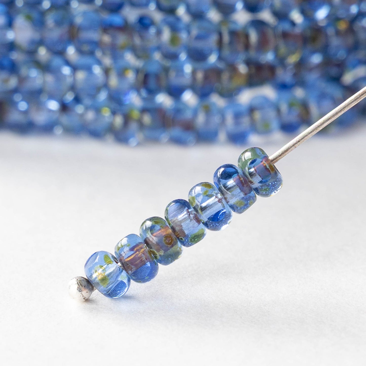 6/0 Tri-cut Seed Beads - Light Sapphire with Light Picasso Finish - 50 Beads
