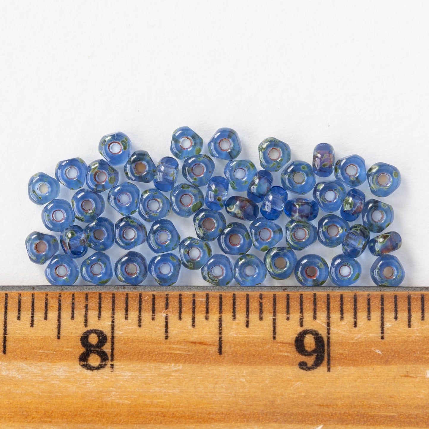 6/0 Tri-cut Seed Beads - Light Sapphire with Light Picasso Finish - 50 Beads