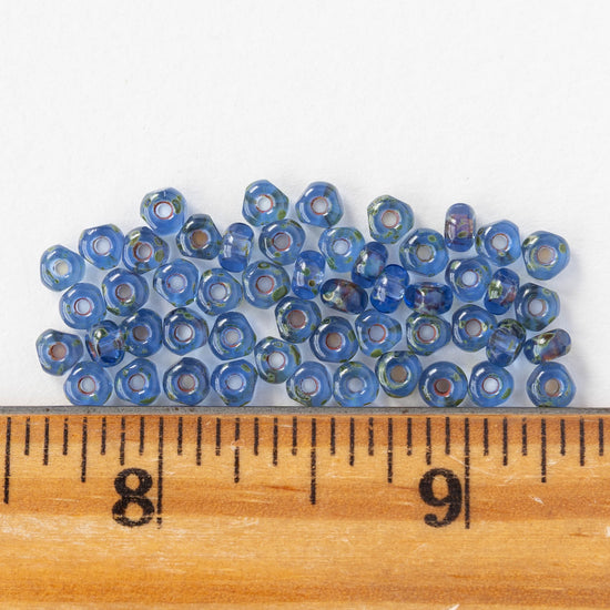 6/0 Tri-cut Seed Beads - Light Sapphire with Light Picasso Finish - 50 Beads