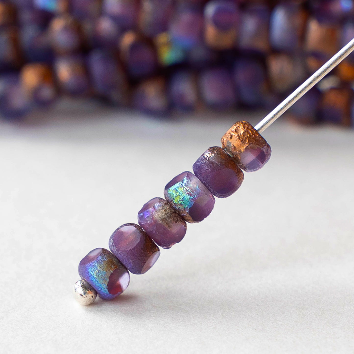 6/0 Tri-cut Seed Beads - Lavender with Etched Bronze - 50