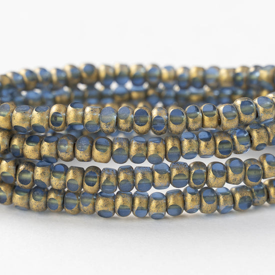 6/0 Tri-cut Seed Beads - Light Sapphire with Bright Gold - 50 Beads