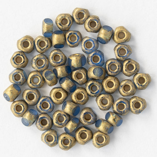 6/0 Tri-cut Seed Beads - Light Sapphire with Bright Gold - 50 Beads
