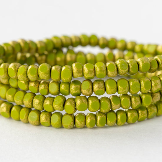 6/0 Tri-cut Seed Beads - Chartreuse with Light Gold - 50 Beads