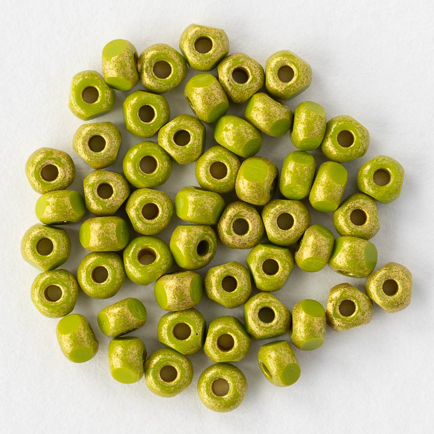 6/0 Tri-cut Seed Beads - Chartreuse with Light Gold - 50 Beads