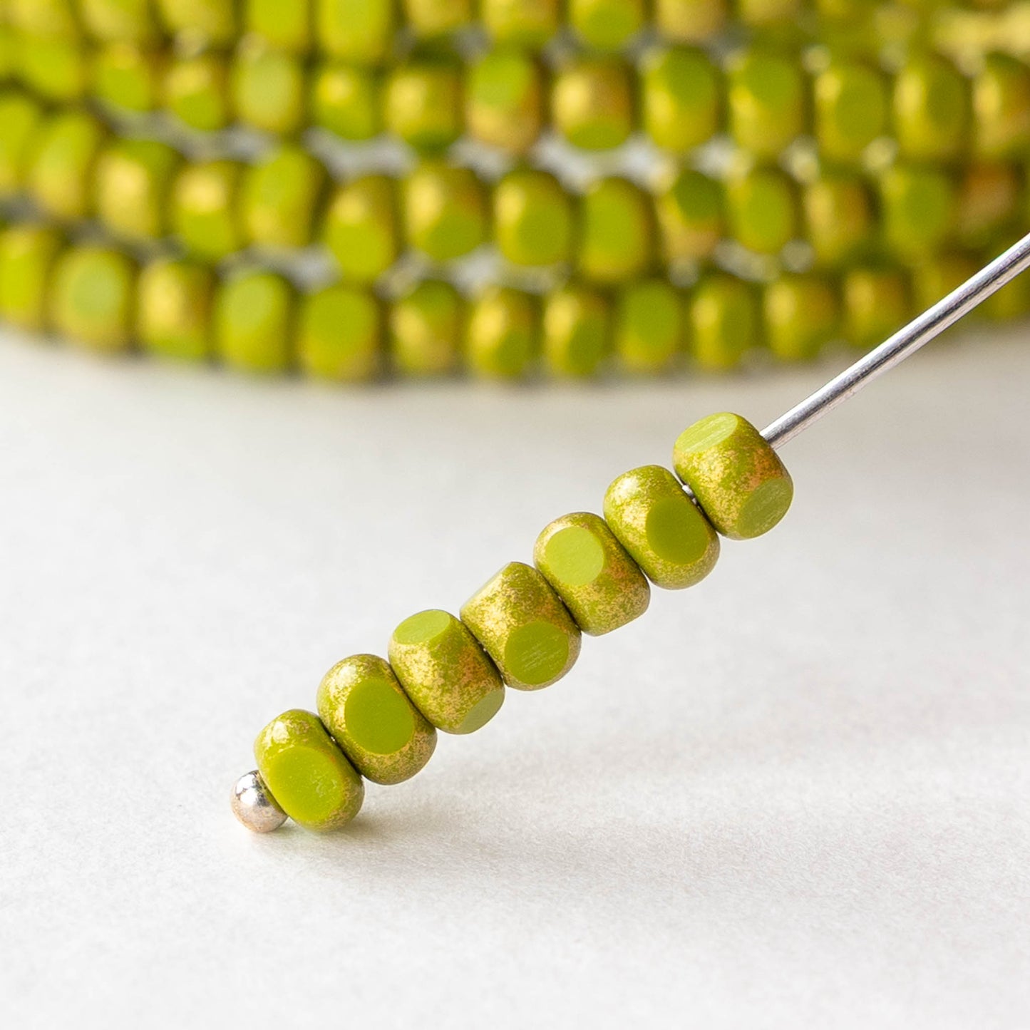 6/0 Tri-cut Seed Beads - Chartreuse with Light Gold - 50 Beads