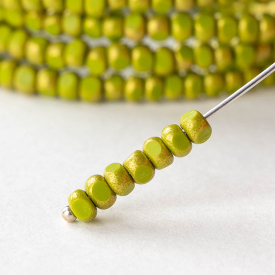 6/0 Tri-cut Seed Beads - Chartreuse with Light Gold - 50 Beads