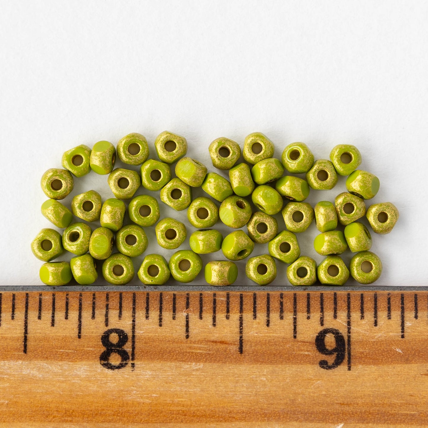 6/0 Tri-cut Seed Beads - Chartreuse with Light Gold - 50 Beads