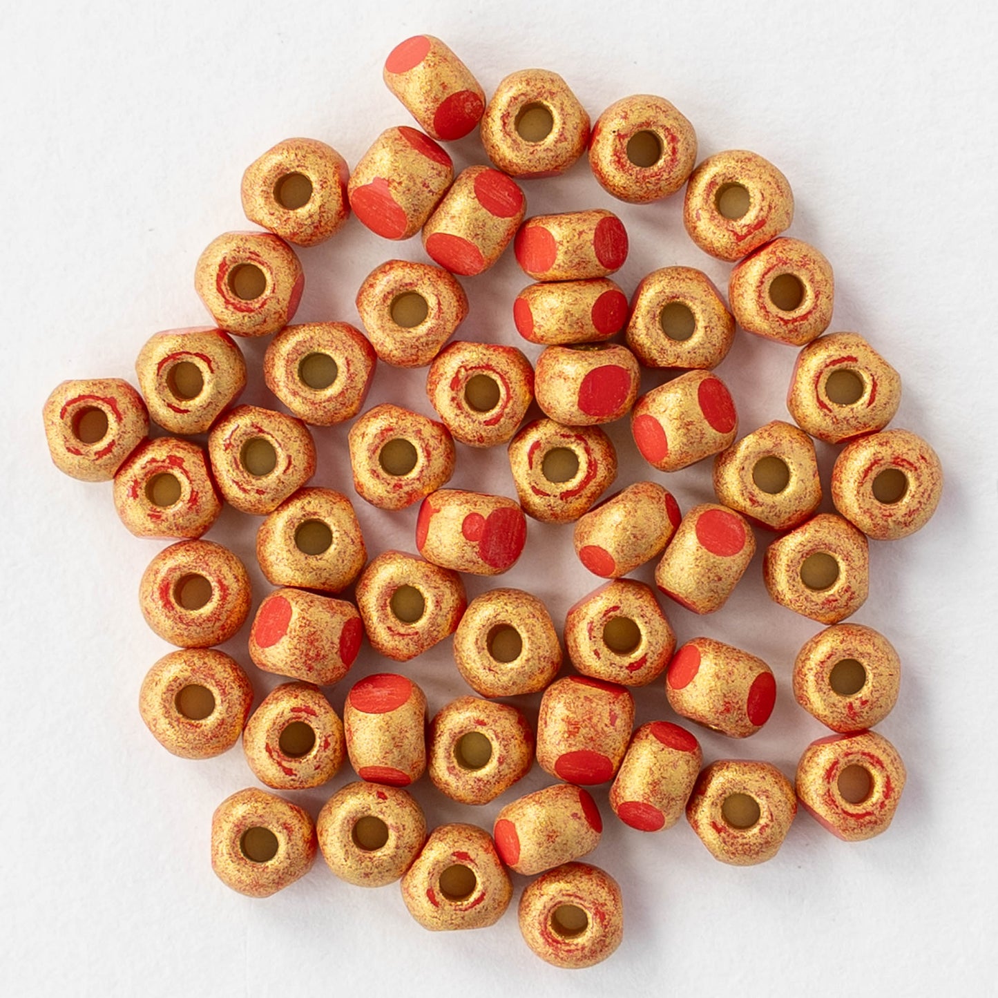 6/0 Tri-cut Seed Beads - Red with Gold - 50 Beads