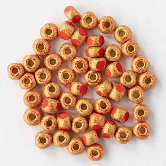 6/0 Tri-cut Seed Beads - Red with Gold - 50 Beads