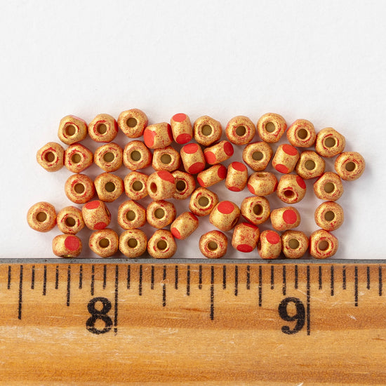 6/0 Tri-cut Seed Beads - Red with Gold - 50 Beads
