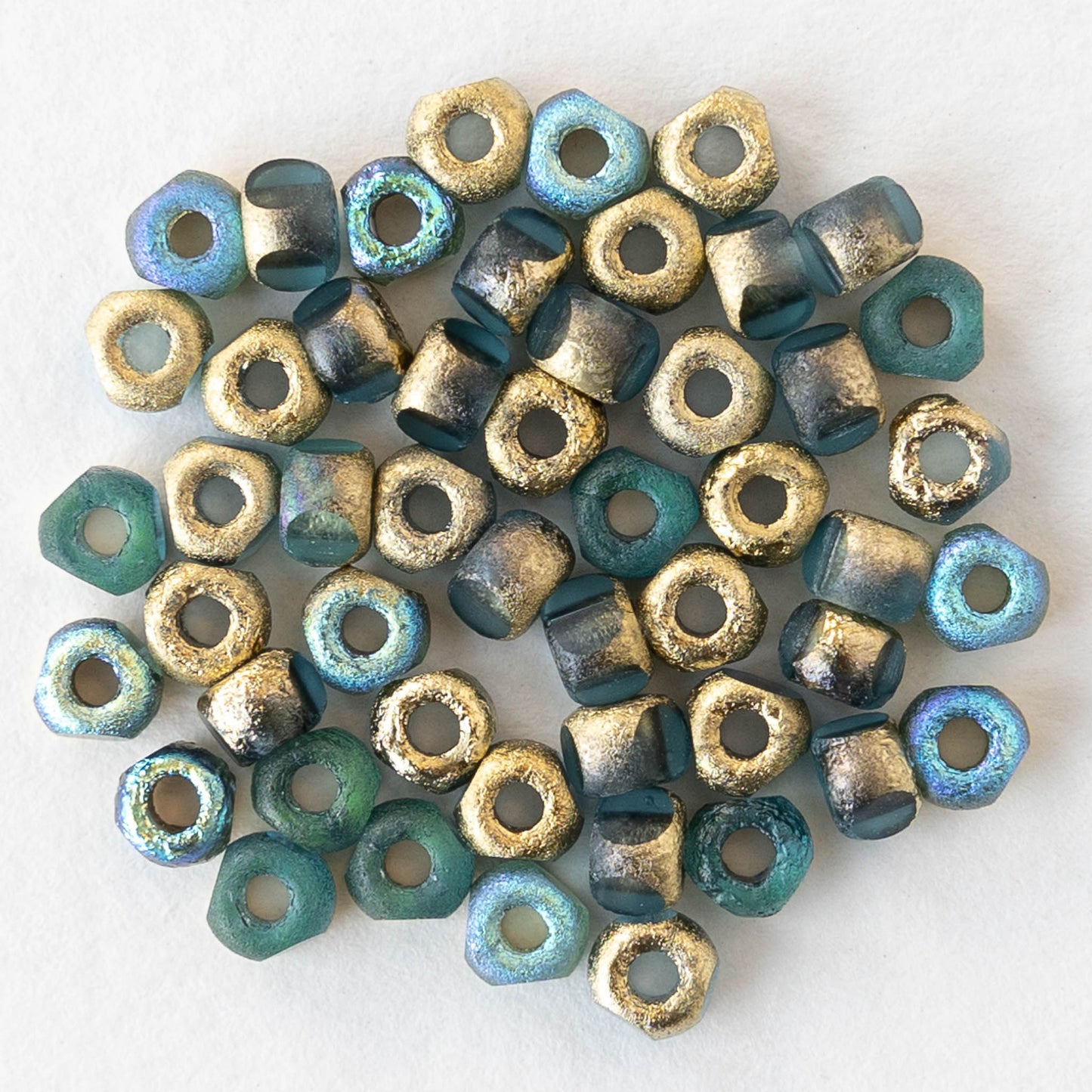 6/0 Tri-cut Seed Beads - Light Blue with an Etched Gold Finish - 50