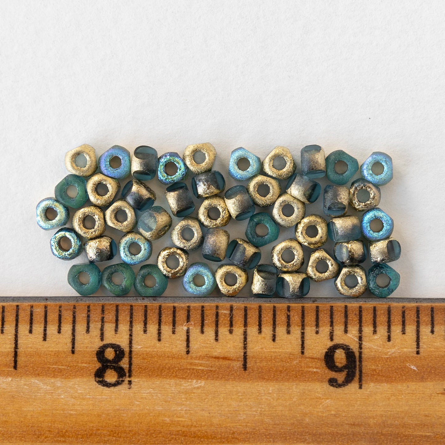 6/0 Tri-cut Seed Beads - Light Blue with an Etched Gold Finish - 50