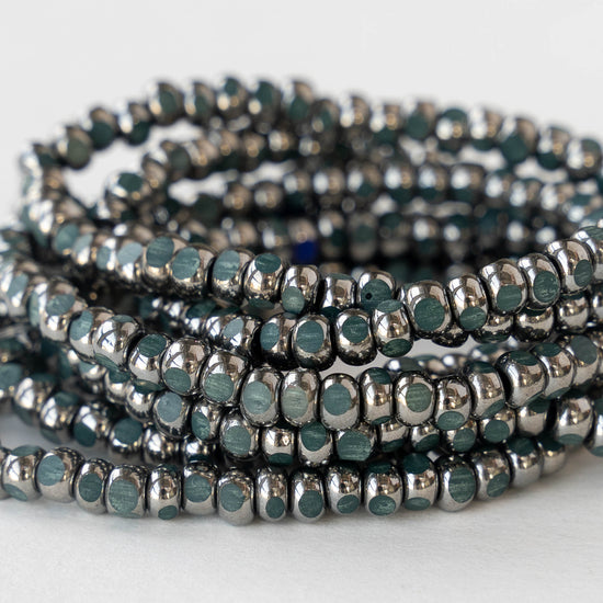 6/0 Tri-cut Seed Beads -  Dary Opaque Teal with Silver Finish - 25