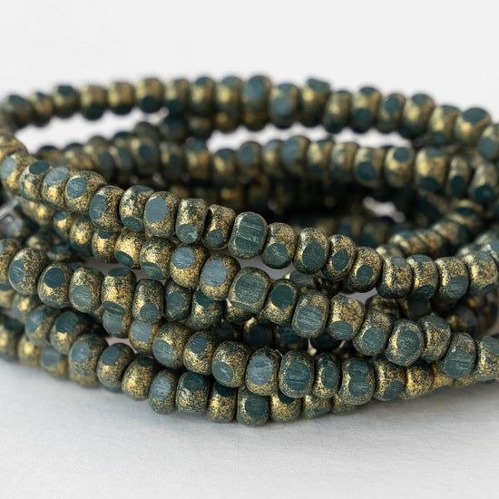 6/0 Tri-cut Seed Beads - Dark Opaque Teal with Gold Dust - 50