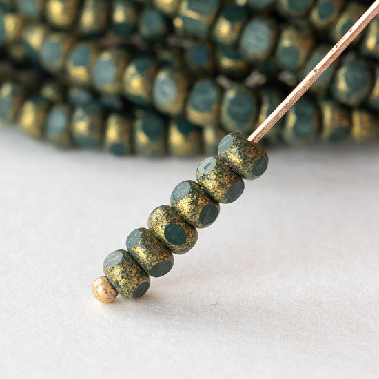 6/0 Tri-cut Seed Beads - Dark Opaque Teal with Gold Dust - 50