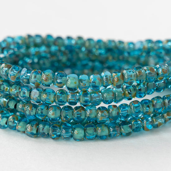 6/0 Tri-cut Seed Beads - Teal Picasso - 50 Beads