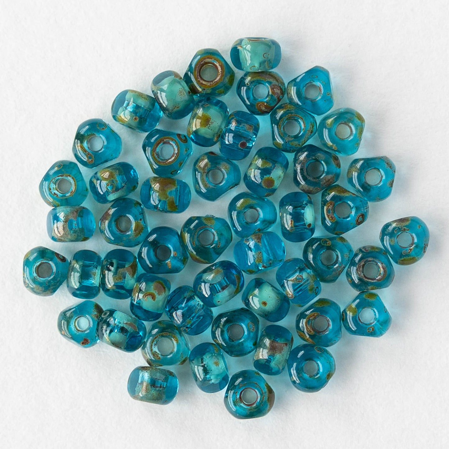 6/0 Tri-cut Seed Beads - Teal Picasso - 50 Beads
