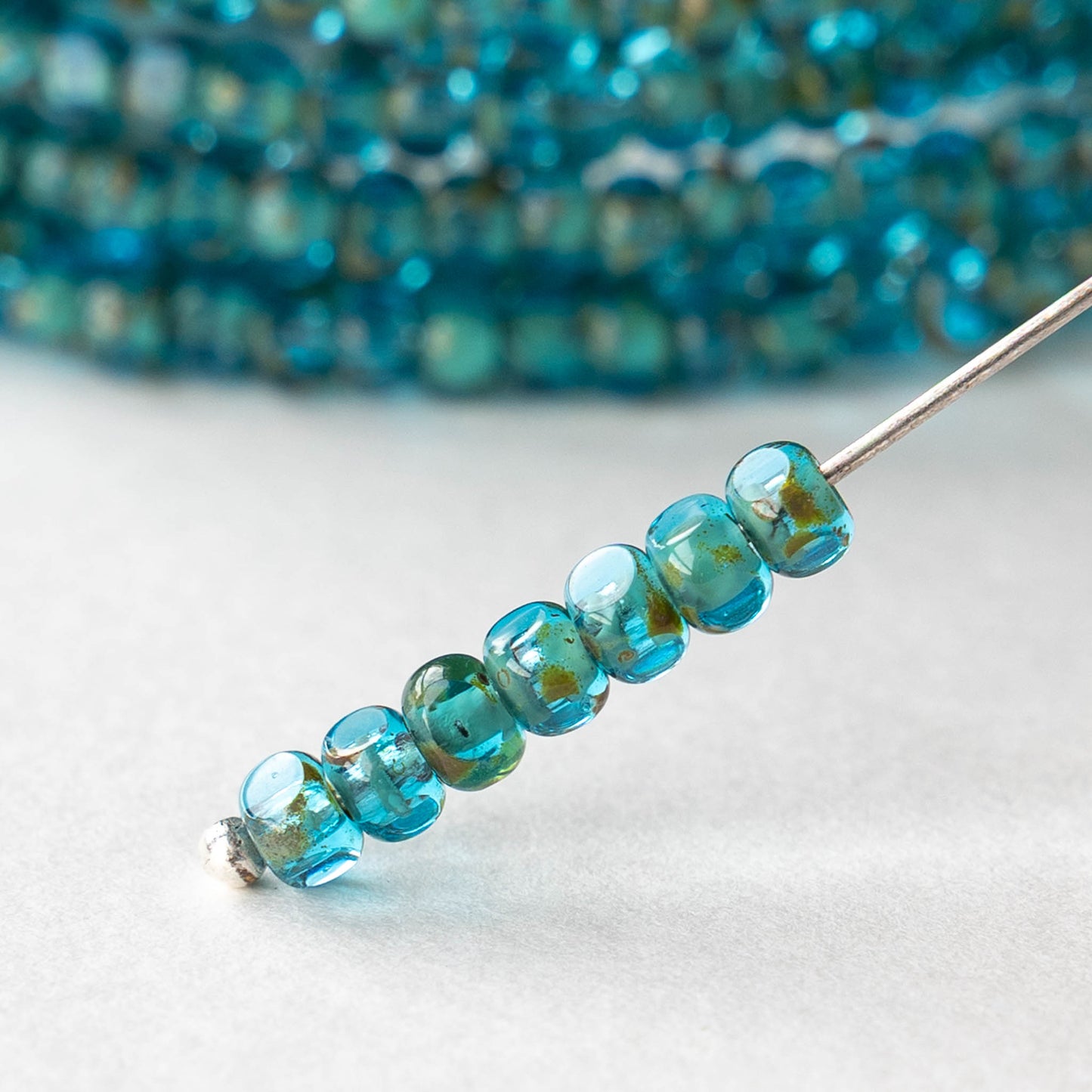 6/0 Tri-cut Seed Beads - Teal Picasso - 50 Beads