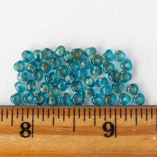 6/0 Tri-cut Seed Beads - Teal Picasso - 50 Beads