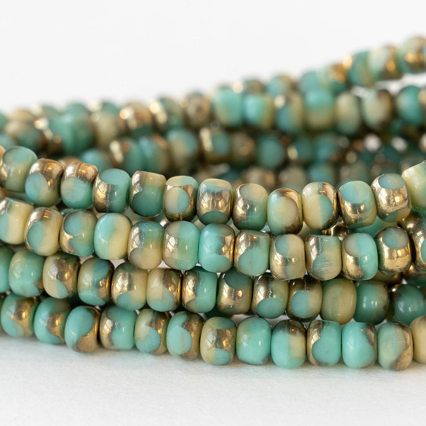 6/0 Tri-cut Seed Beads - Opaque Turquoise with Gold Finish - 50 Beads