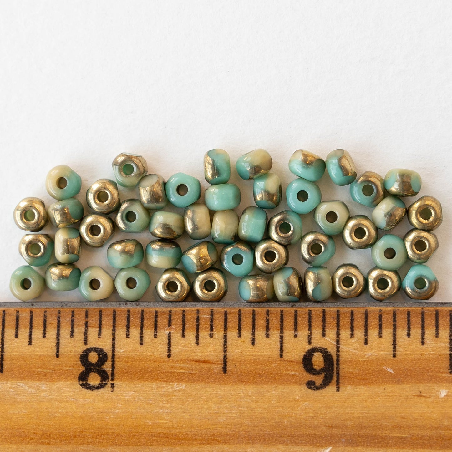 6/0 Tri-cut Seed Beads - Opaque Turquoise with Gold Finish - 50 Beads