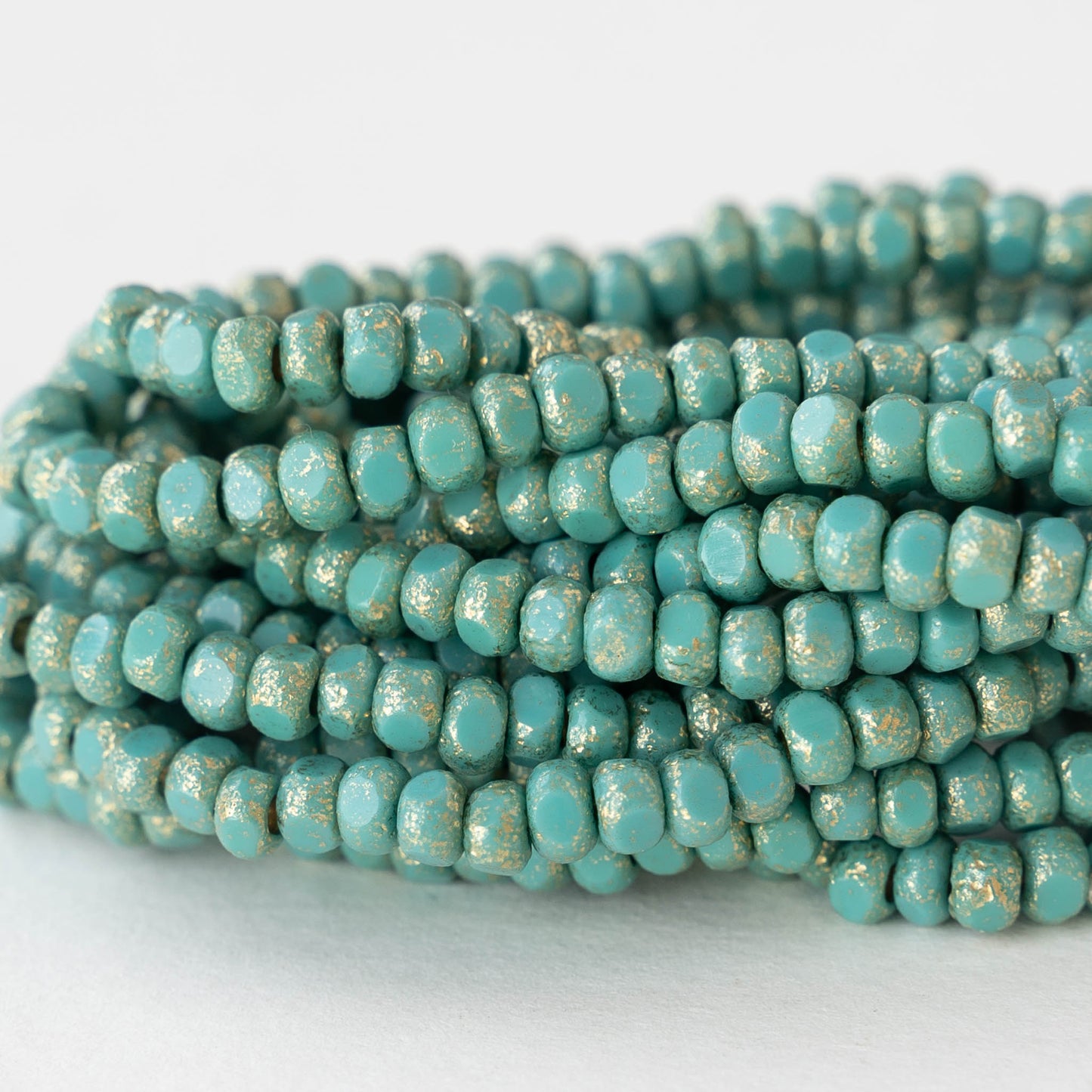 6/0 Tri-cut Seed Beads - Opaque Turquoise with Gold Dust - 50