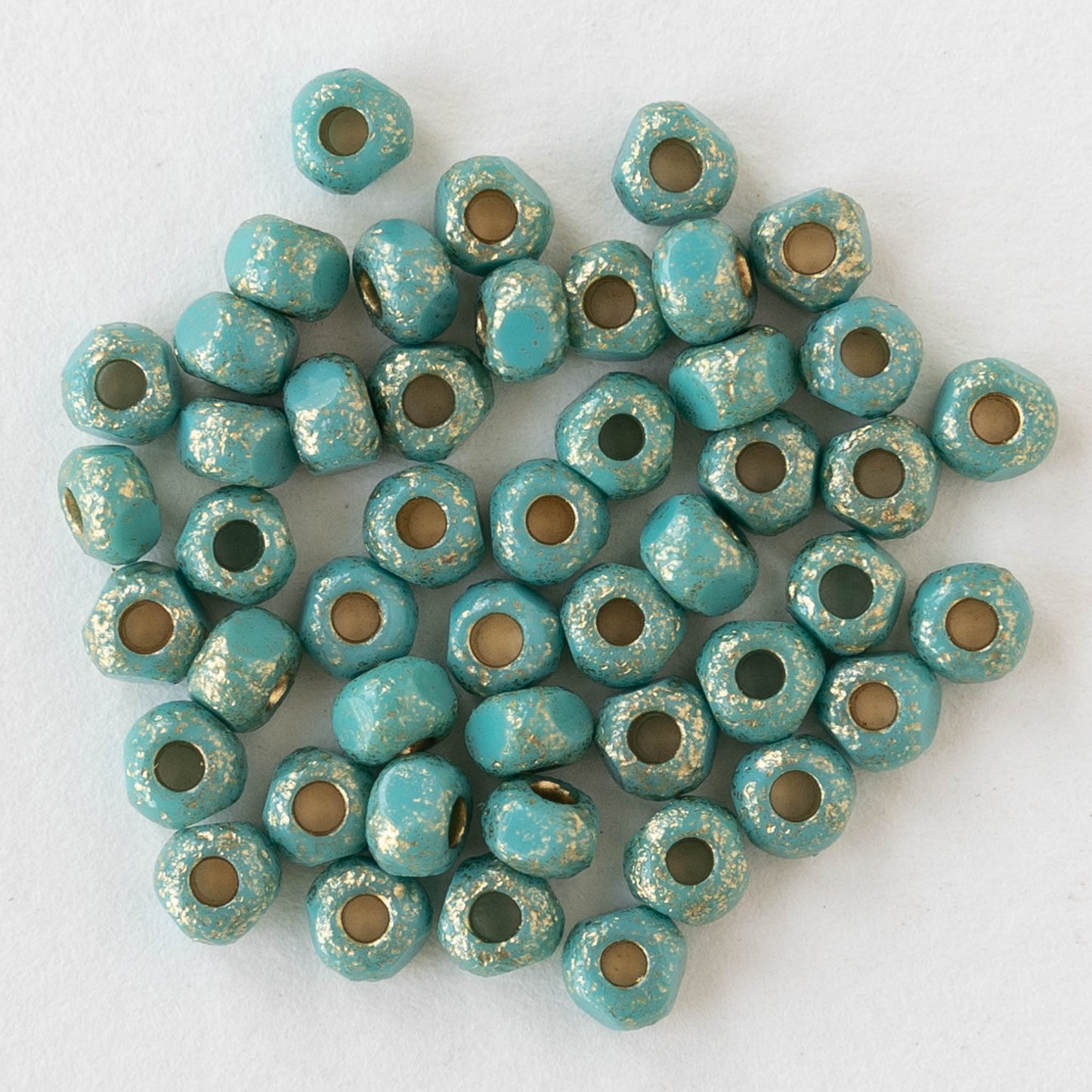 6/0 Tri-cut Seed Beads - Opaque Turquoise with Gold Dust - 50