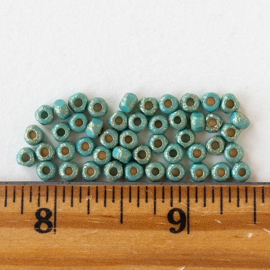 6/0 Tri-cut Seed Beads - Opaque Turquoise with Gold Dust - 50