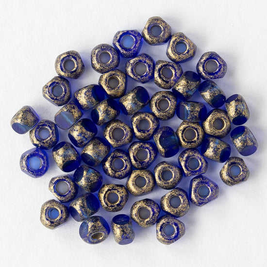 6/0 Tri-cut Seed Beads - Cobalt with Gold Dust - 50 Beads