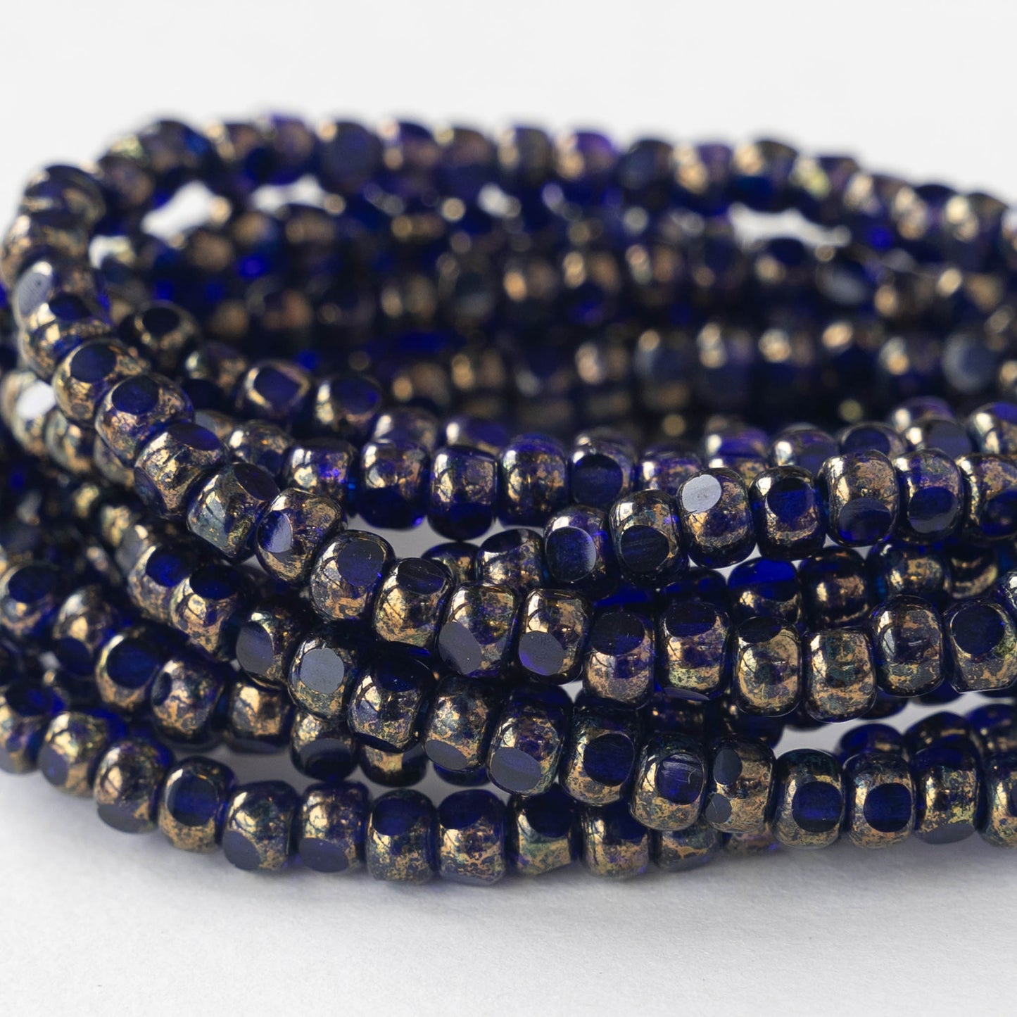 Size 6 Tri-cut Beads -  Cobalt Blue with Gold - 50 beads