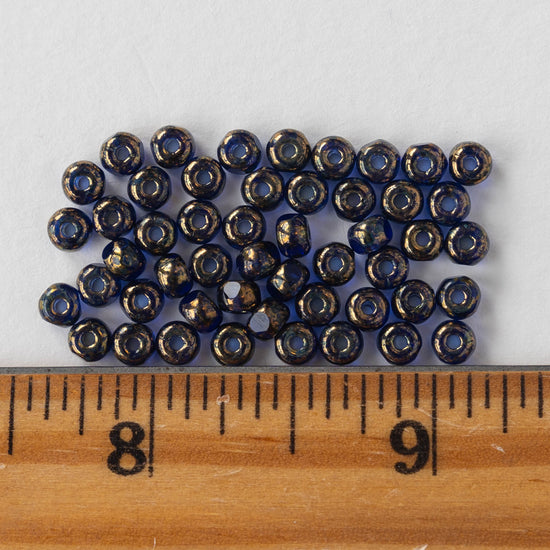 Size 6/0 Trica Seed Beads - Sapphire with Gold - 50 beads