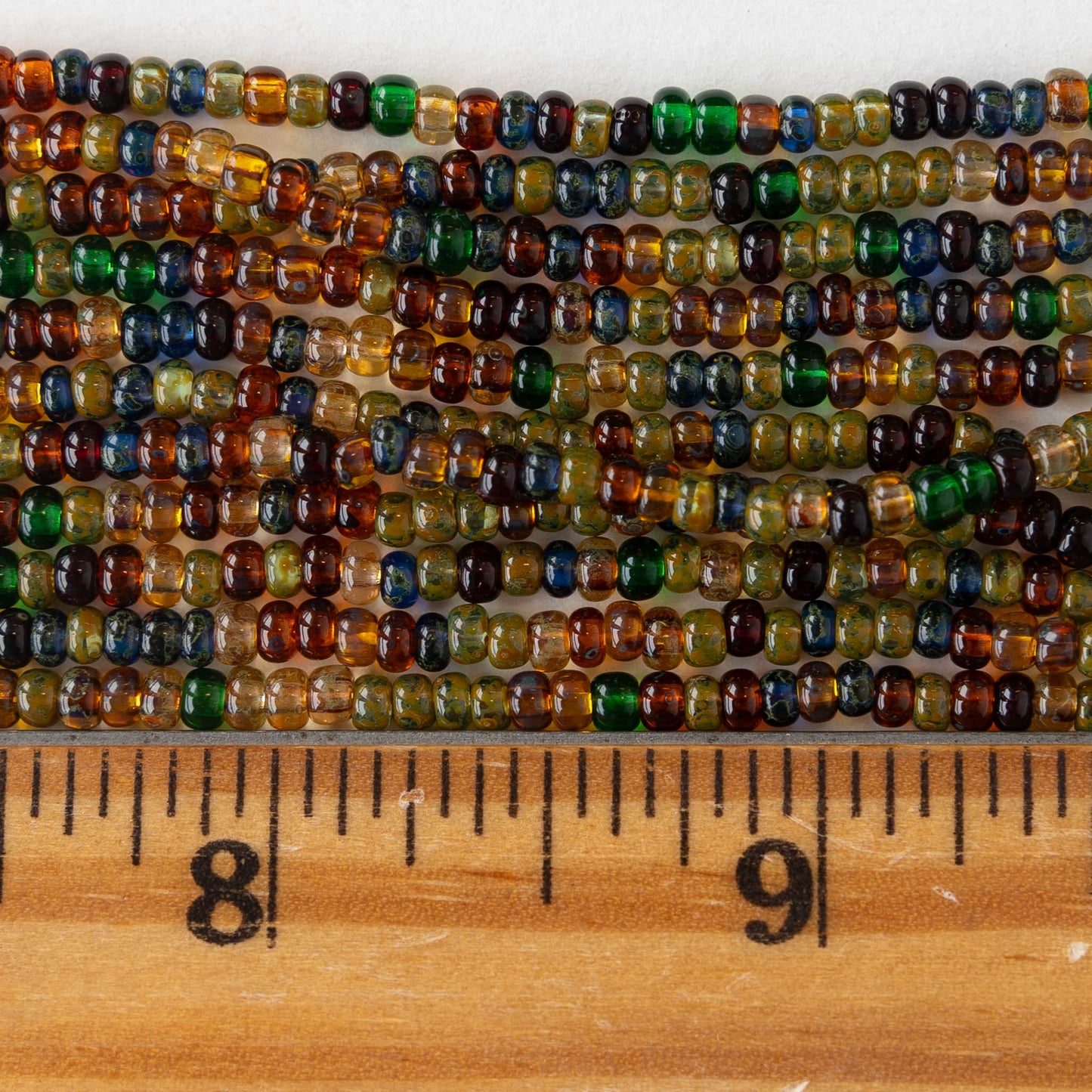 Size 8 Seed Bead Mix - Transparent Jewel Tones - 60 inches