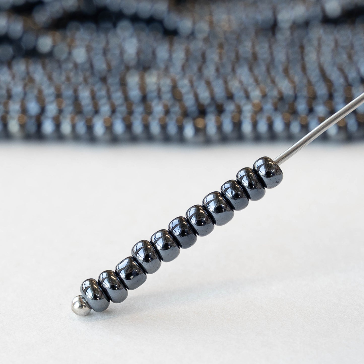 Size 8/0 Glass Seed Beads - Sphinx Hematite - 3 18-inch strands