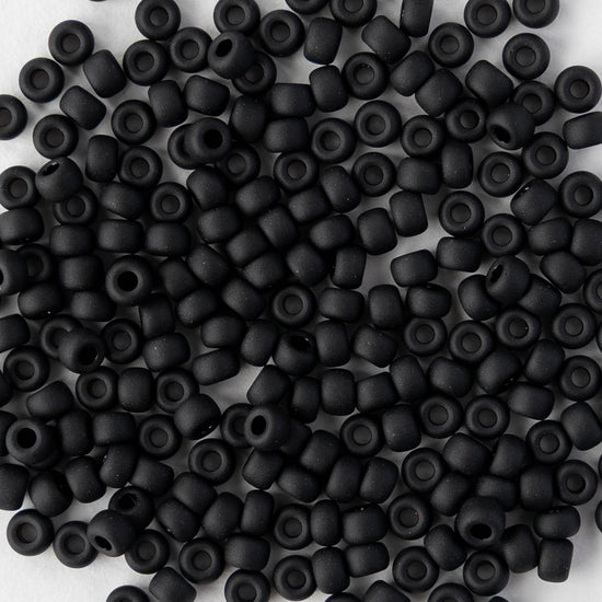 Size 8/0 Glass Seed Beads - Matte Opaque Black - 10 grams