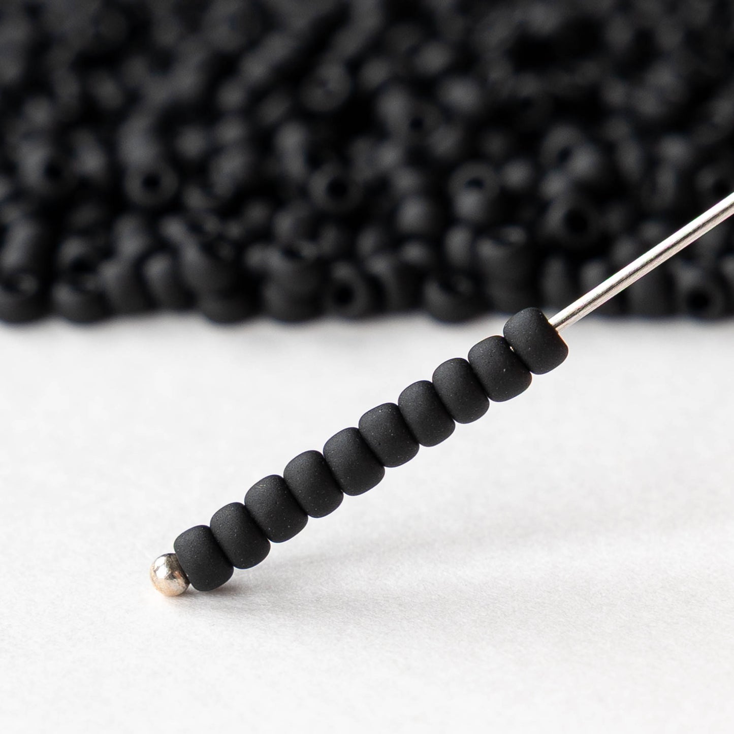 Size 8/0 Glass Seed Beads - Matte Opaque Black - 10 grams