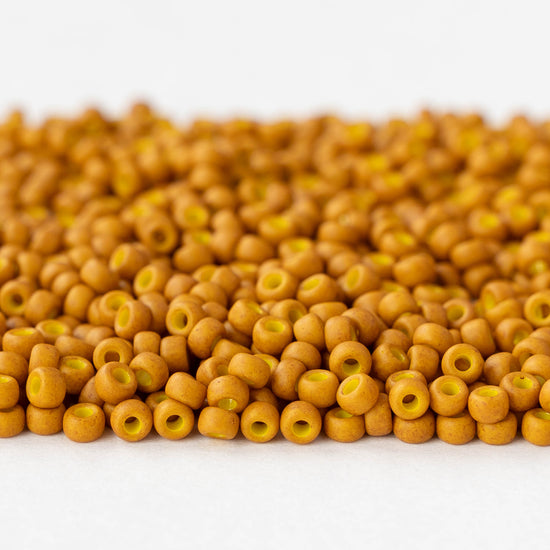 Size 8/0 Glass Seed Beads - Matte Opaque Mustard - 10 grams