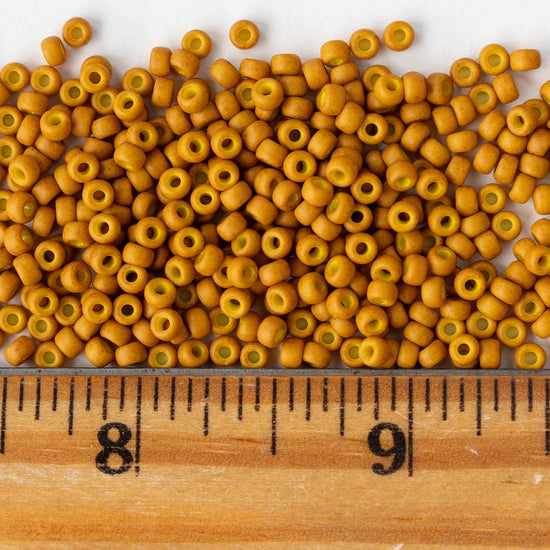 Size 8/0 Glass Seed Beads - Matte Opaque Mustard - 10 grams