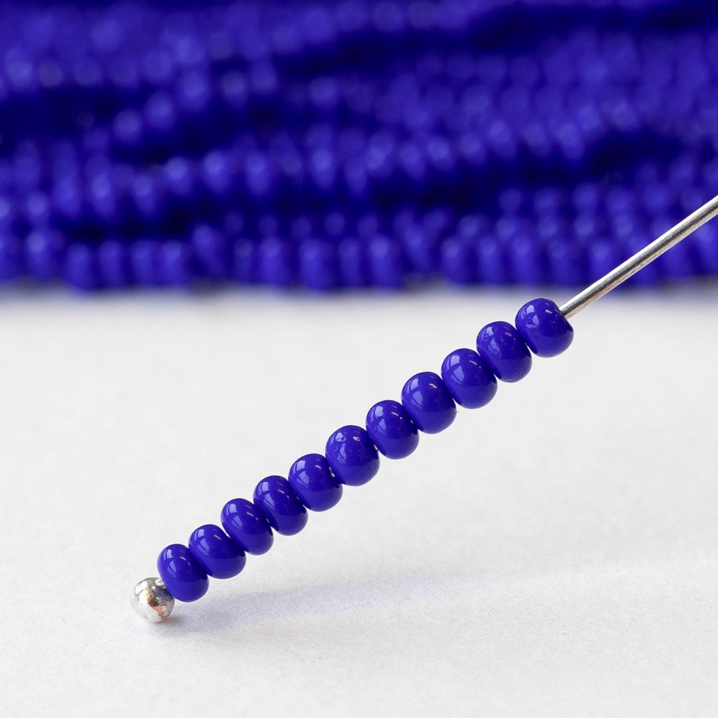 9/0 Glass Seed Beads - Opaque Cobalt Blue - 18 inch strands - Whole or Half hank