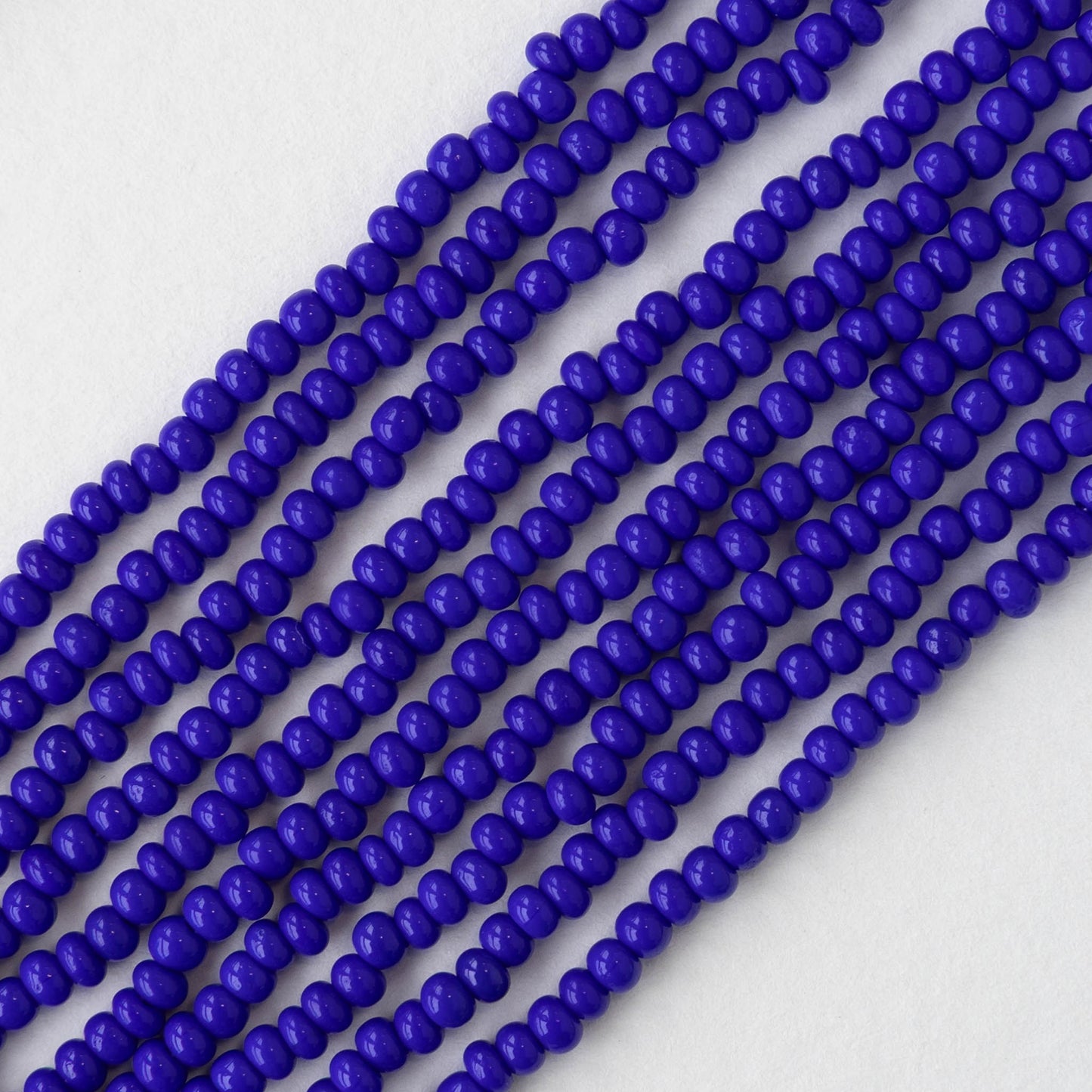 9/0 Glass Seed Beads - Opaque Cobalt Blue - 18 inch strands - Whole or Half hank